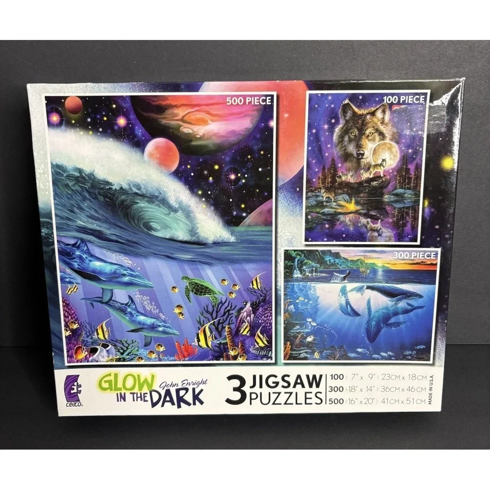 Ceaco Puzzles John Enright Glow In The Dark 3 Pack Puzzle 100 300 500 Pieces NEW